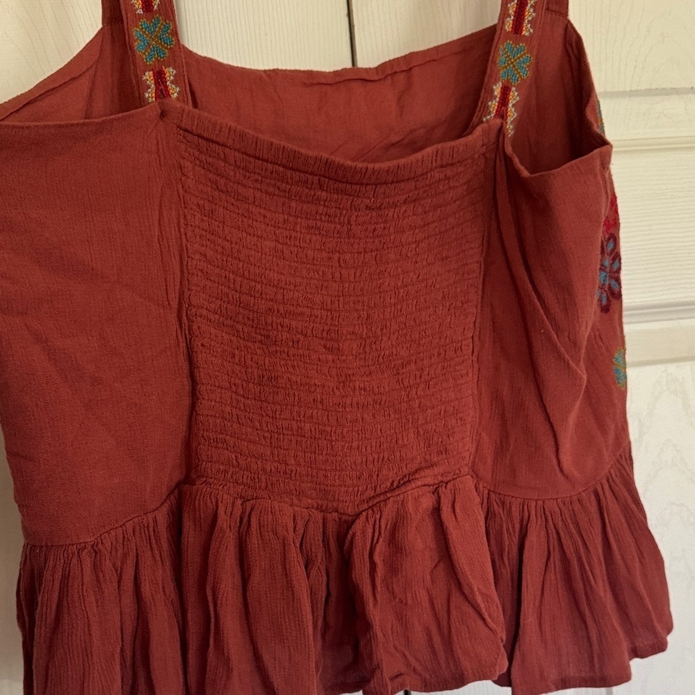 American Age Terracotta Aztec smocked Embroidered Tank Top - Picture 5 of 5